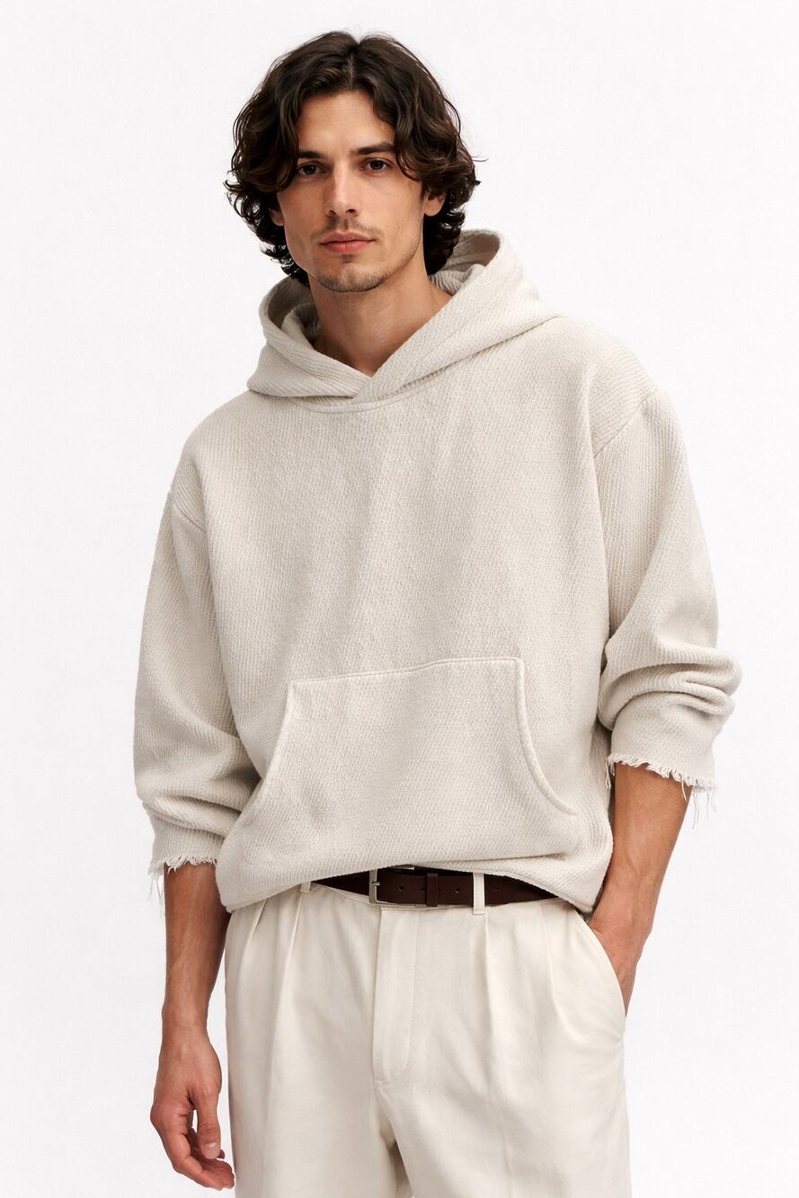 Séfr Danko Sweater Hoodie – Cream Textured Knit | Size L